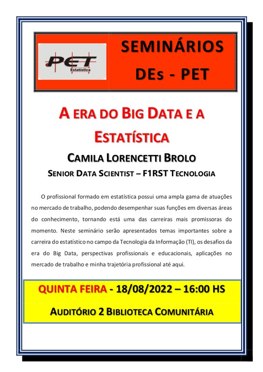 Seminário DEs-PET: A Era do Big Data e a Estatística
