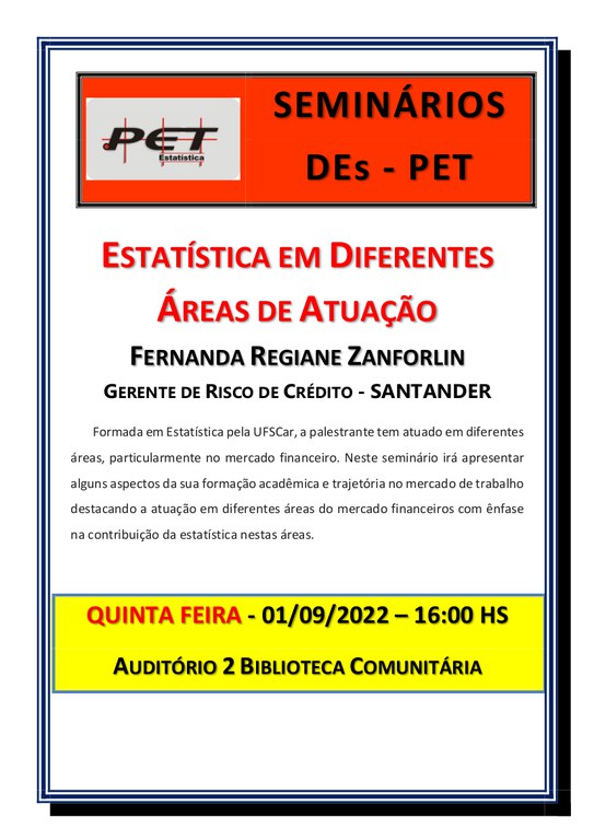 Seminário DEs-PET: Estatística em Diferentes Áreas de Atuação